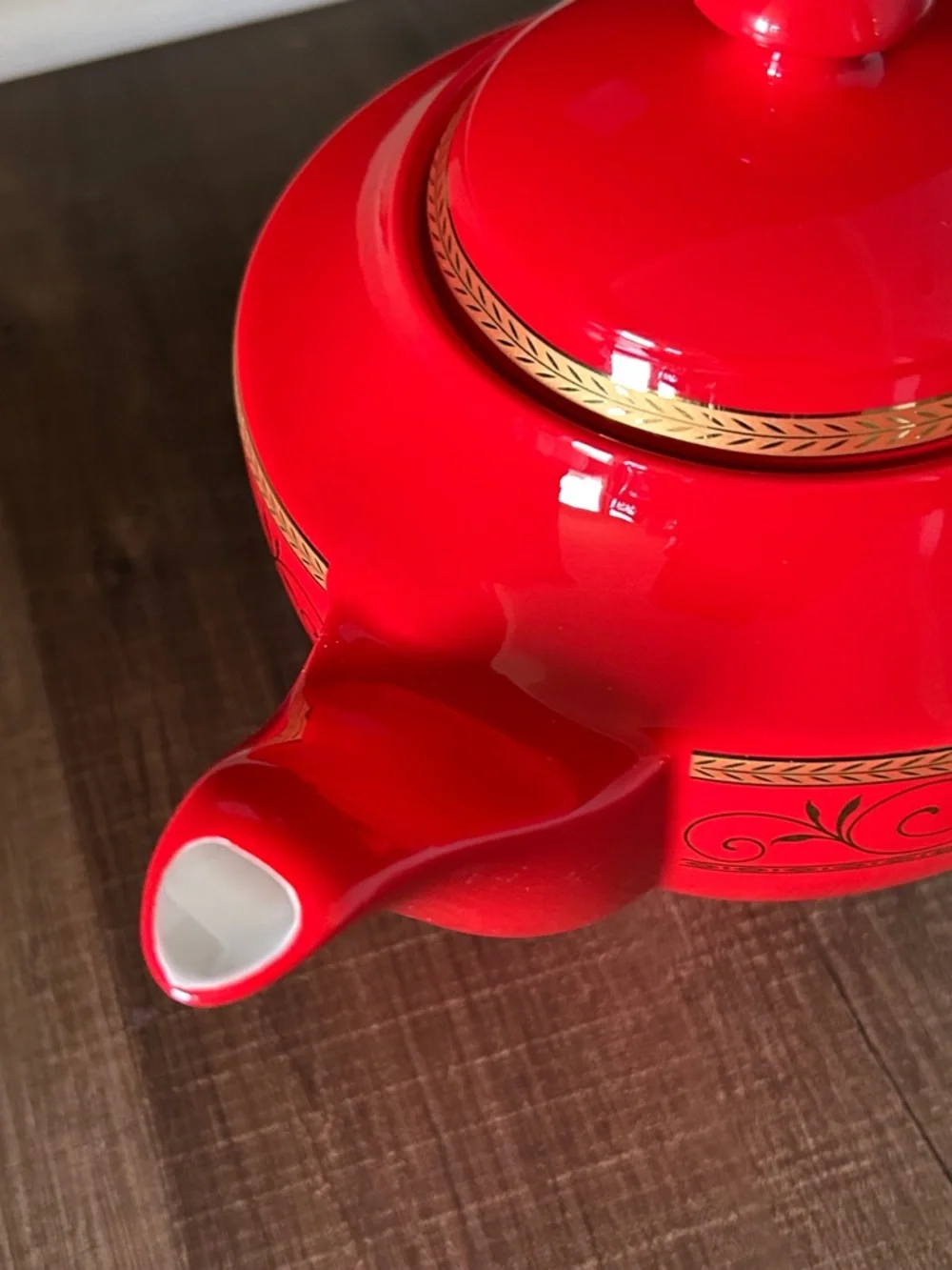 Teavana Ruby Filigree Teapot Fine Bone China Gold Scrollwork Discontinued
